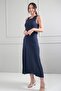Women's Round Neck Side Slit Slit Stretch Fabric Long Dress - 2
