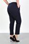 Women's Dark Blue Pants with Half Elastic Waist and Dabil Fabric in Large Size - 4