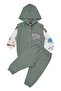 Baby Boy Green Ecru Elephant Embroidered Vest 3-Piece Set