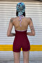 Necklace-Attached, Fitted, E Stretchy Fabric, Sweat-Proof K Ribbed Knit Short Overalls - Summer Sports Bodysuit - 8