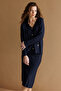 Women's Pleated Araboy Fine Knit Skirt Dark Blue - 2