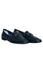 Navy Blue Leather Women Buckled Ballet Flats - 2