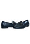 Navy Blue Leather Women Buckled Ballet Flats - 3