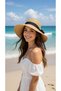Women's Camel Ribbon Wide Brim Hat |   Beach Wicker Stylish Model - 2
