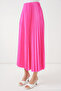 8009 Leather-Look Pleated Skirt - Fuchsia - 4