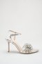 Women's Evening Dress Sandals with Stone Flower Detail in Silver - 5