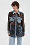 Women's Lace and Denim Fabric Paneled Design Jacket Shirt - 2