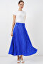 8009 Leather-Look Pleated Skirt - Cobalt - 3