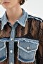 Women's Lace and Denim Fabric Paneled Design Jacket Shirt - 7