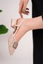 Women's Buckle Detail Slingback Short Heeled Pointed Toe Shoes - Beige - 2