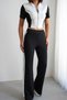 Women's Judge Collar Zipper Top and Bottom Set Paneled Cropped Modal - 7