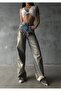 Special Design Wide Leg Silvery Shiny Jean Distressed Detail Pants-Custom Design Wide Leg Silvery Jean - 8