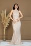 Full Beaded Neck-To-Toe Tie-Detail Long Evening Dress - Gold