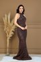 Full Beaded Boyundan Tie-Detail Long Evening Dress - Brown - 6