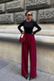 Burgundy Double Pleat Detail Palazzo Pants - 7