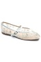 Feles Belt Buckle Pearl Stone Detailed Mesh Blunt Toe Women's B Ballet Flats Shoes White - 2