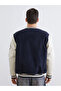 Navy Blue Standard Fit Men's Cashmere College Jacket - 5