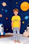 Yellow & Gray Color Space Themed Crew Neck Boys' Pajama Set - 4