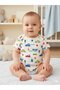 White Short Sleeve Car Printed Baby Bodysuit Crew Neck Unisex Bodysuit 100% Cotton - 3