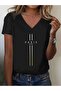 Women's Paris Printed V-Neck Sleeved Regular Fit T-Shirt