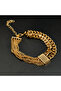 Gold-Tone Multi-Layer Curb Chain Bracelet with Textured Bar Accents