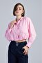 Women's White Poplin Bomber Shirt Long Sleeve Elastic Cropped Shirt - 5