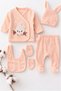 Organic Baby Girl Print Rabbit Patterned 5-Piece Jumpsuit Hospital Release Newborn Outfit Baby Bib - 5