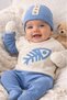 Organic Male Baby Fish Patterned 5-Piece Jumpsuit Hospital Release Newborn Outfit Baby Bib - 4