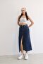 Women's High Waist Front Slit Seam Long Denim Skirt Bnj-346 - 2