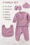 Organic Baby Girl Eared Rabbit Patterned 5-Piece Jumpsuit Hospital Release Newborn Outfit Baby Bib