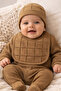 Organic Baby Boy Square Patterned 5-Piece Jumpsuit Hospital Release Newborn Outfit Baby Bib - 3