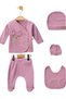 Organic Baby Girl Eared Rabbit Patterned 5-Piece Jumpsuit Hospital Release Newborn Outfit Baby Bib - 3