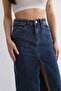 Women's High Waist Front Slit Seam Long Denim Skirt Bnj-346 - 6