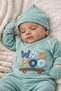 Organic Men's Skateboard Patterned 5-Piece Overalls Hospital Release Newborn Outfit Baby Bib - 7