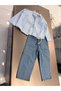 Boy's Jean Trousers Plain Blue Shirt Short-Sleeved T-Shirt 3-Piece Set - 5