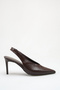 Women's Brown Patent Leather Mid-Heel Seam Detail Pointed Toe Stiletto Heel Shoes - 2