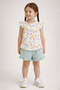 Girls Printed Flutter Sleeve Top & Ruffle Shorts Set with sunglasses - 2