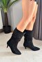 Women's Donna Black Suede Bellows Pointed Toe Thin Heel Half Length Boots - 4