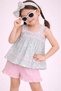 Girls Sleeveless Smocked Top & Ruffle Shorts Set with Headband and sunglasses - 2