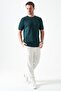Men's Nefti-Green Crew Neck Shoulder Thick Striped Detail T-Shirt - 6