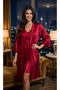 Burgundy Satin Lace Piece Nightgown and Dressing Gown Set - Elegant Two-Piece Set - 2