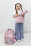 Girl's Primary School 3-Piece School Bag Set – Lunch Bag Bag with Pen Holder Pink D Patterned Backpack Bag - 3