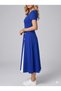 Women's Black Asymmetrical Collar Button Detail Viscose Midi Dress - Short Sleeve Stylish Casual Dress - 4
