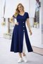 Women's Asymmetric Collar Button-Detail Viscose Midi Dress - Short-Sleeve Chic Casual Dress - 3