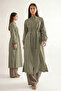 Hakim Yaka Beli Ruched Front Zip Detail Safari Cap Jacket 822 Green