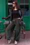 Khaki Plaid Patterned High Waist Balloon Fit Women's Trousers Mg2726 - 2