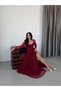 Burgundy Heart Collar Corset Detailed Front Tie-Detail Lace Evening Dress - 3