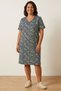 Comfortable Fit V-Neck Button Detailed Patterned Cotton Short Sleeve Casual Women's Dress Summer Length - 3