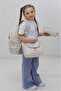 Girl's 4-Piece School Bag Set with Beige Butterfly - Backpack, Lunch Bag, Pencil Case and Mini Wallet - 4