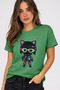 Women's Neon Cyberpunk Cat Character Printed Green T-Shirt 100% Cotton Streetwear